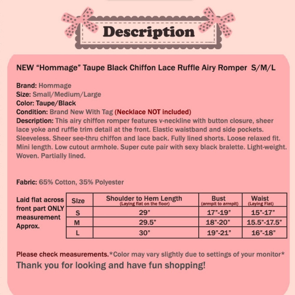 Taupe Black Lace Ruffle Button Boho Chiffon Romper - Picture 7 of 7